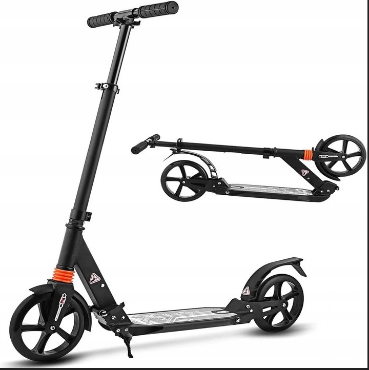 MODERNÝ VEĽKÝ SKLADACÍ SCOOTER PRE DETI A DOSPELÝCH - rôzne varianty - Čierna so štandardnou brzdou